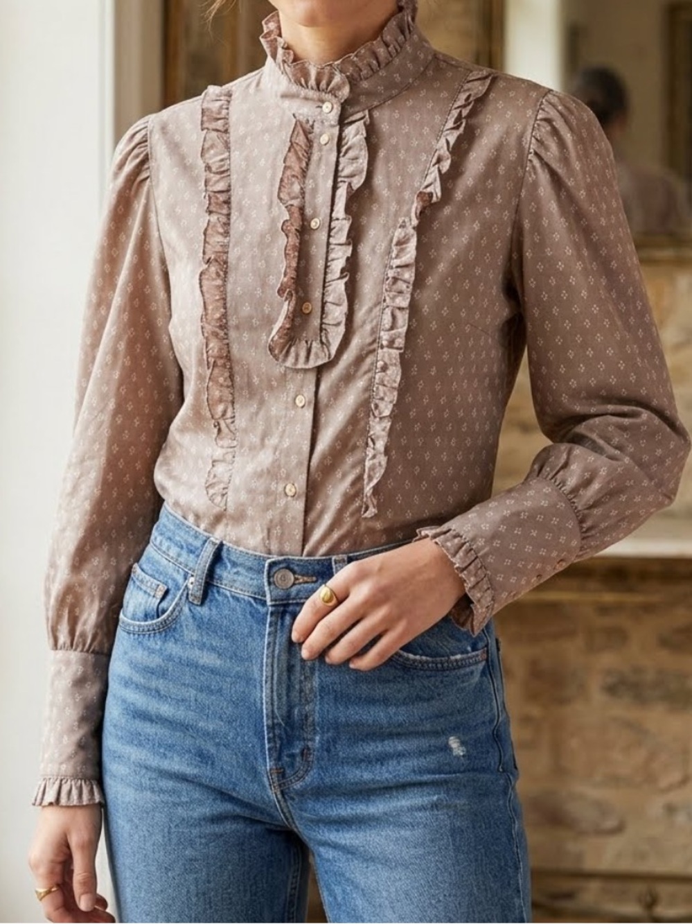 *NWT* ILGWU Vintage Deadstock 60’s 70’s Button Down Ruffle Victorian Blouse XL